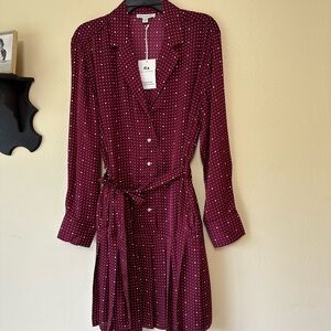 Elegant Burgundy Polka Dot Dress